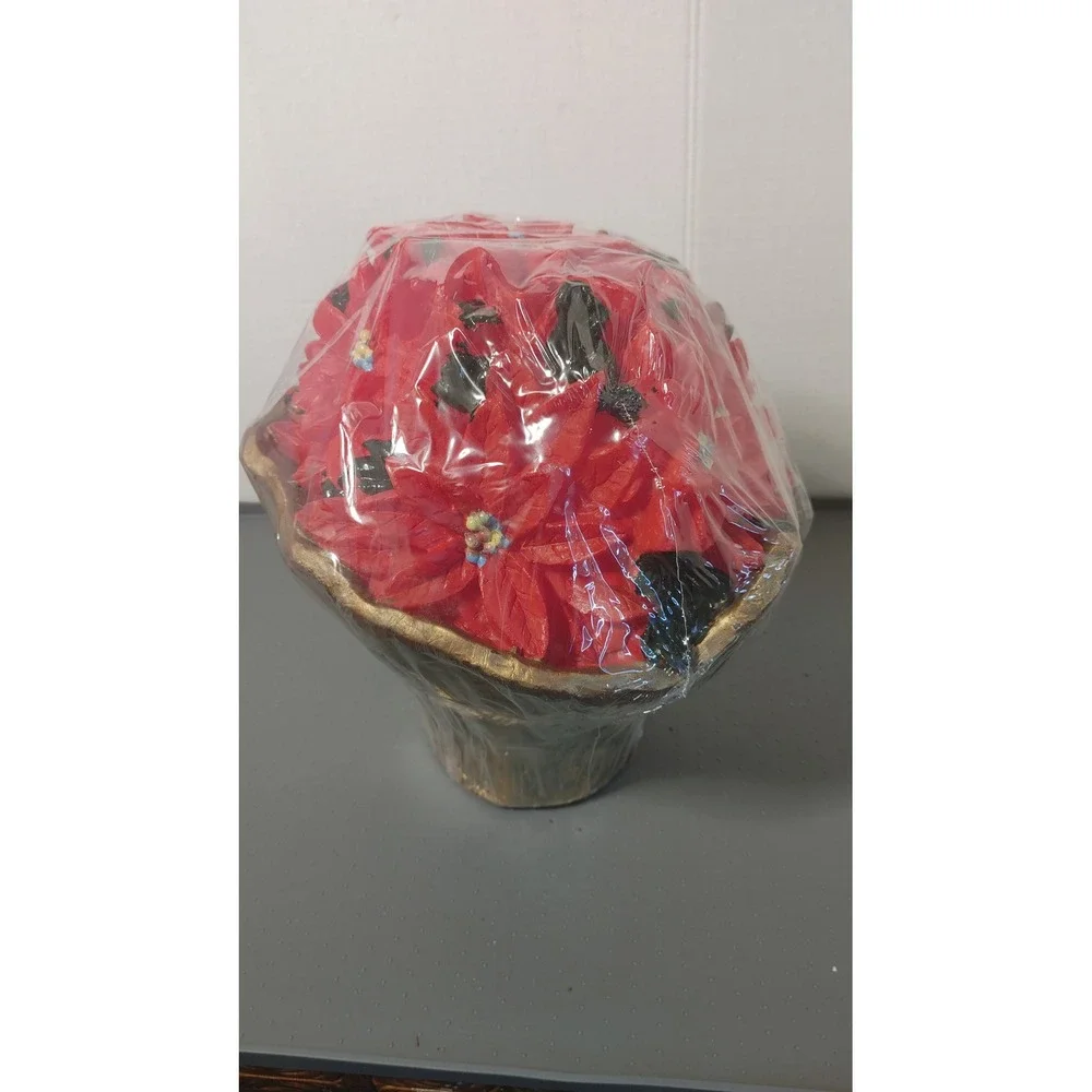Delicates: (Large) Poinsettia 100% Wax Candle Arrangement Red Holiday Decor